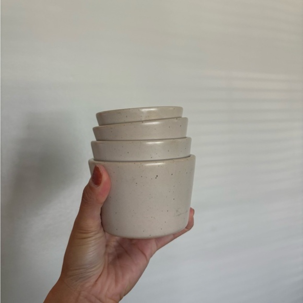 3/$25 Set of Cream Speckled Stacking Measuring Cup Bowls